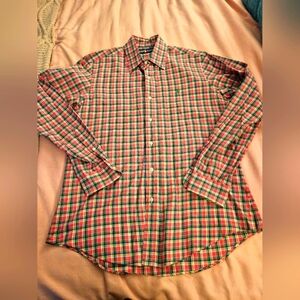Ralph Lauren Shirt‎ Mens M Long Sleeve Button Down Flesh Pony Plaid Pink Gre
